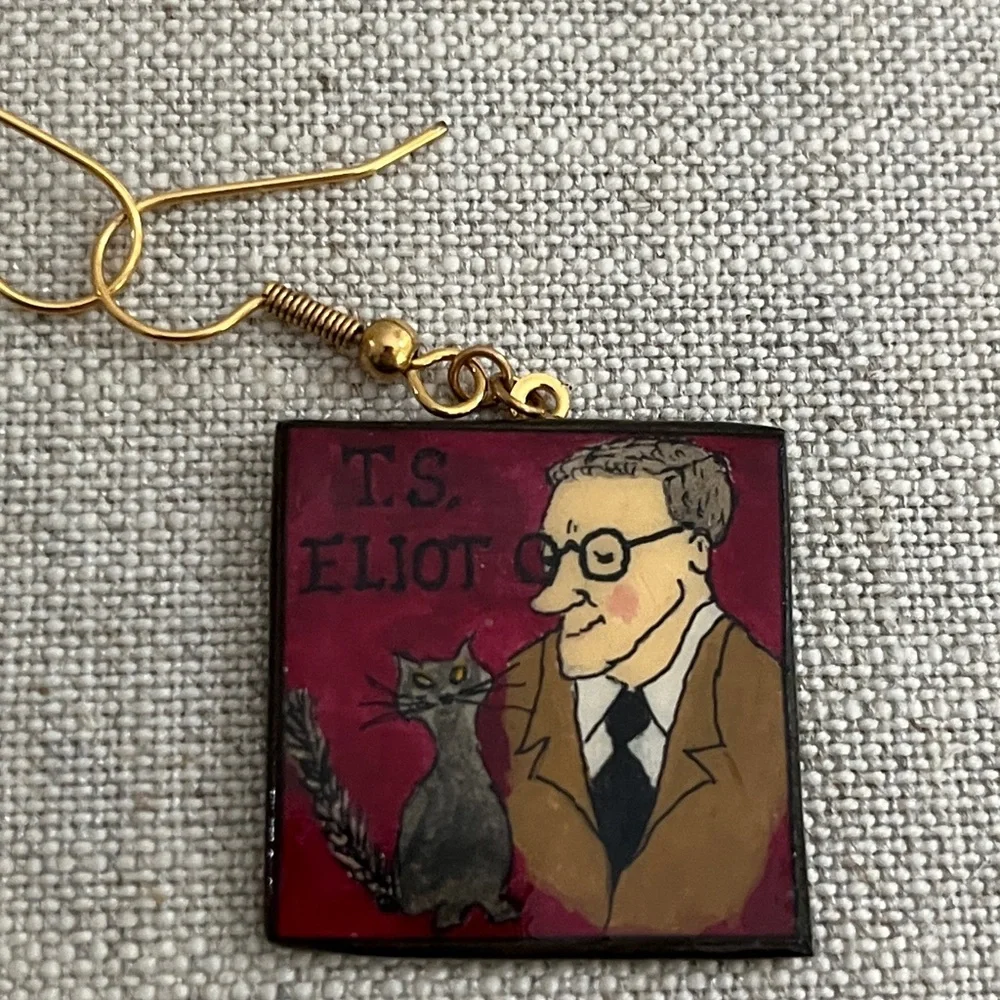 Literary Themed Earrings with T.S. Eliot Design - Picture 2 of 3